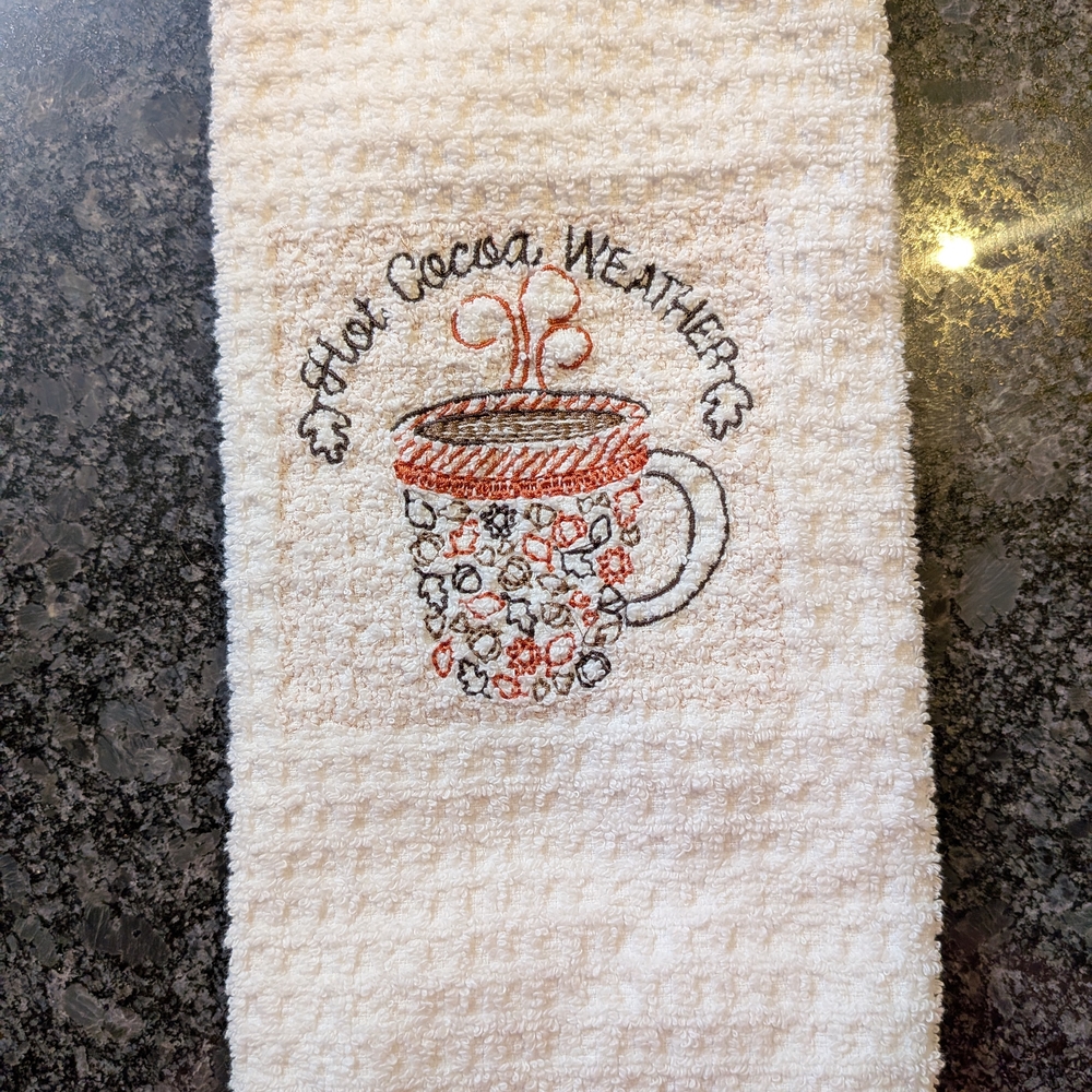 Hot Cocoa Weather Embroidered Towel